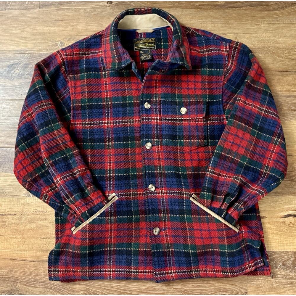 Vtg Eddie Bauer Jacket Tartan Wool/Nylon Plaid‎ Button Barn Chore Coat USA M